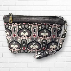Heart Mosaic Pattern Fabric Zipper Pouch Cosmetic Bag Wristlet Handmade NEW